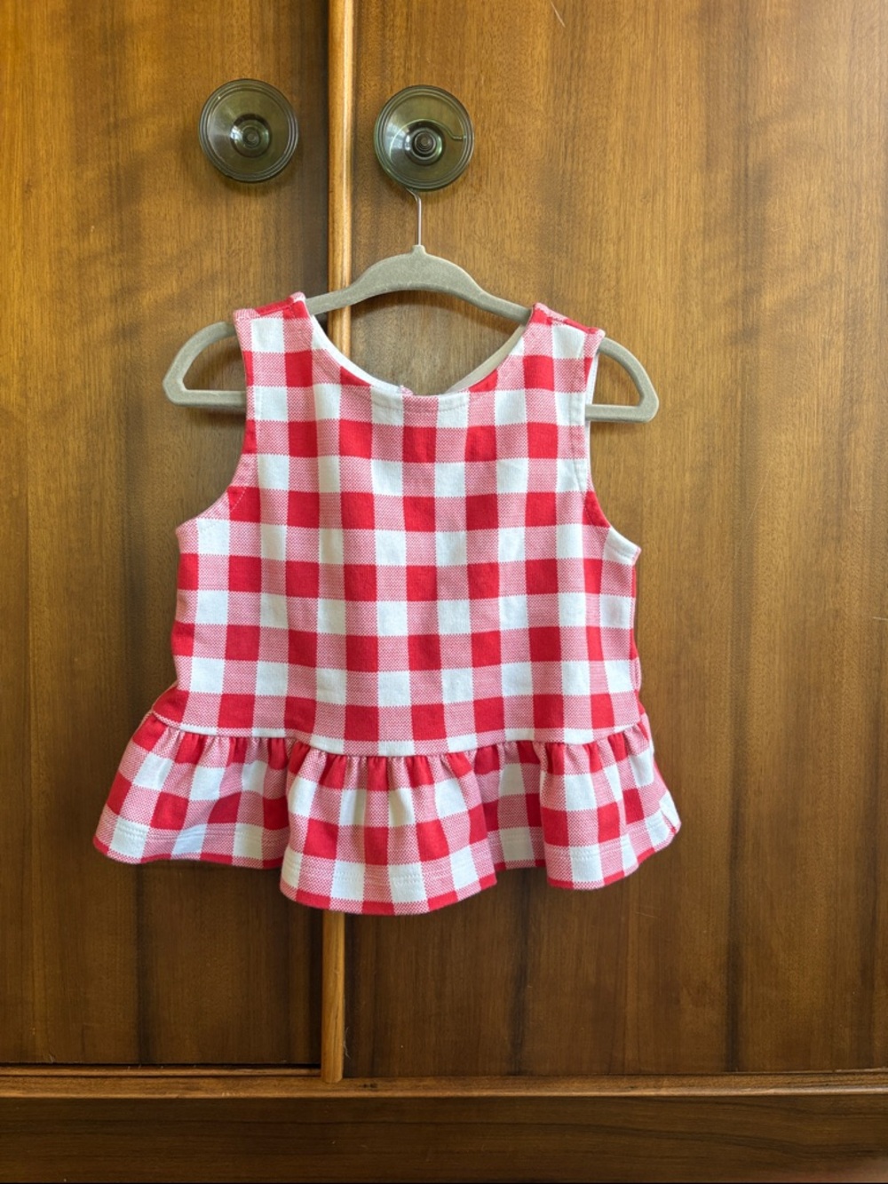 Janie & Jack Red & White Gingham Peplum Tank Top size 4